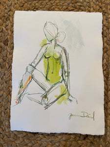 Sketch of a Figure in Green and Orange