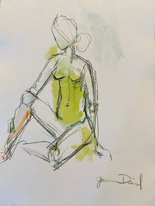 Sketch of a Figure in Green and Orange